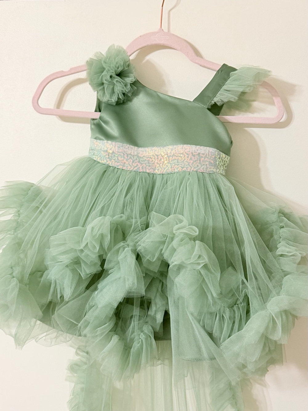 Little Girls' Mint Green Tulle Party Dress with Sparkle Waistband